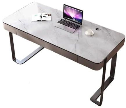 ZENGXJYCQINGJIANG Gaming Desk Modern Minimalist Study Writing Desk with Drawers and Charging Outlets, Slate Top Home Office with Steel Frame(L)
