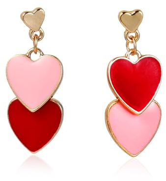 SIXDUTON Herz Tropfen Ohrringe Damen, Herz Rosa Tropfenohrringe Gold Schmuck Geschenke für Hochzeit Geburtstag Valentinstag Jubiläum (Rot)
