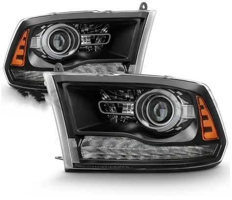 Chwqfuhf Proiettore Fanale Anteriore Per Dodge Ram 1500 2500 3500 2013-2018 Coppia Con Fari A LED DRL Lato Conducente E Passeggero(Pair Black)