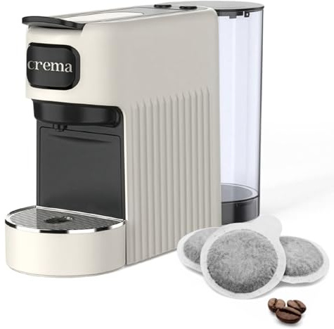 Macchina Caffè Cialde E.S.E. per Espresso Cremoso – 10 CIALDE COMPRESE, Macchinetta Del Caffe Cialde Compatta, Serbatoio 1.2L, Spegnimento Automatico, Espulsione Cialda, Vassoio Regolabile - Beige