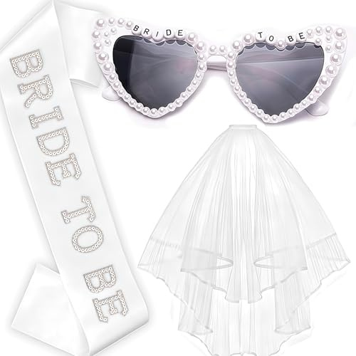 Cosblisvia 3 Stück Bride to Be Set, JGA Accessoires Frauen Kit, Junggesellenabschied Frauen Deko für Damen, Braut, Schwester für Party, Hochzeit, JGA Feier (Weiß)