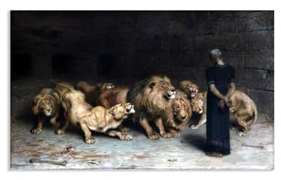 Hau3sh3a Daniele nella fossa dei leoni di Briton Riviere Quadro su Tela soggiorno riproduzione artisti famosi Stampe da parete su Tela Canvas Animalier Quadro per bagno 40x65cm(16x26in) poster