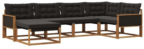 vidaXL Outdoor-Sofagarnitur mit Kissen 6 pcs Natürlich und Schwarz, Garten-Sofa-Set, modernes Outdoor-Lounge, strapazierfähige Möbel, witterungsbeständiger Sitzplatz zum Entspannen