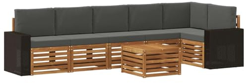 vidaXL Ecksofa Set 7 pcs Natur und Anthrazit Massivholz Akazie, Garten Lounge, Moderne Outdoor-Sofa Sets, modulare Sofas, Essbereich, Holz Sitzgruppe, Terrasse Ideen