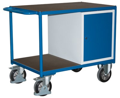 Schwerlast-Tischwagen, 2 Ladeflächen, Stahlschrank , Ladefläche LxB 1660x800 mm, Auáenmaáe LxBxH 1790