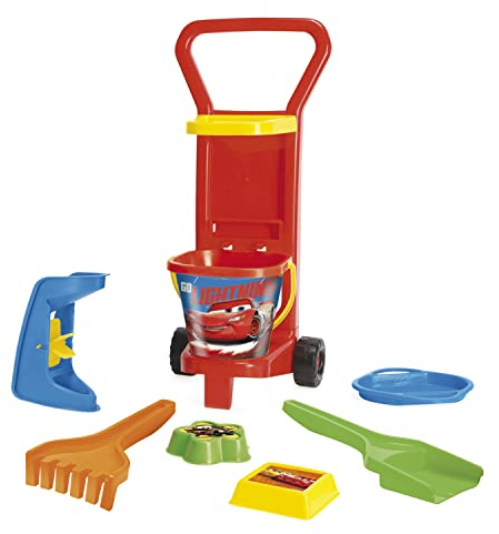 Wader 77371 - Sandspielzeug DISNEY Pixar Cars mit Caddy, Eimer, Sandmühle, Sieb, Schaufel, Rechen und 2 Sandformen, 8-teilig, bunt, ideal als Geschenk für kreatives Spielen