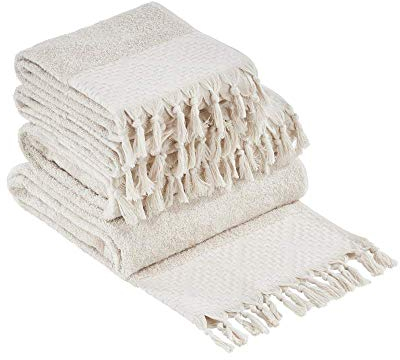 DONE Provence BOHÈME 4-tlgs Frottierset 2X Handtuch 2X Duschtuch Zwirnfrotier Weich Hautfreundlich 100% Baumwolle Beige 500gr/m²