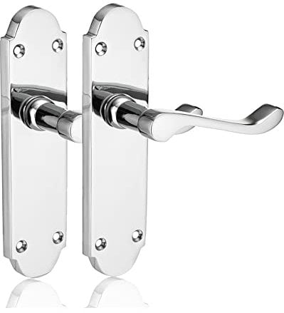 XFORT Chrome Elegance Range Polished Chrome Richmond Lever Latch Handles, Polished Chrome Long Backplate Door Handles, Contemporary Design for Internal Wooden Doors (1 Pair)