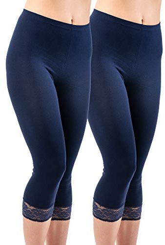 HERMKO 5722 2er Pack Damen 3/4-Leggings mit Spitze