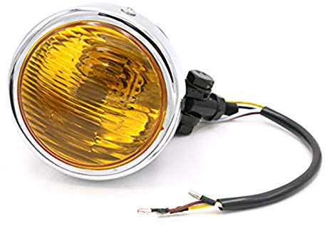 Motorrad Frontscheinwerfer Nebelscheinwerfer 12V H4 Retro Cafe Racer Fit für Harley Dyna Softail Chopper Bobber Touring 1200 (Gelb + Chrom)