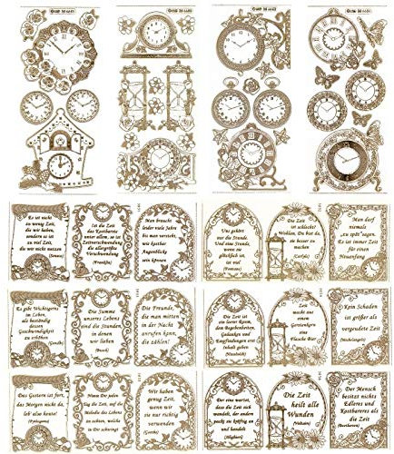 Ideen mit Herz Gravur-Sticker, transparent/gold, 10 Bogen à 10 x 23 cm | Goldene Aufkleber zum Basteln & Dekorieren | Geburtstag, Weihnachten, Rente & mehr (Zeitsprüche & Uhren)
