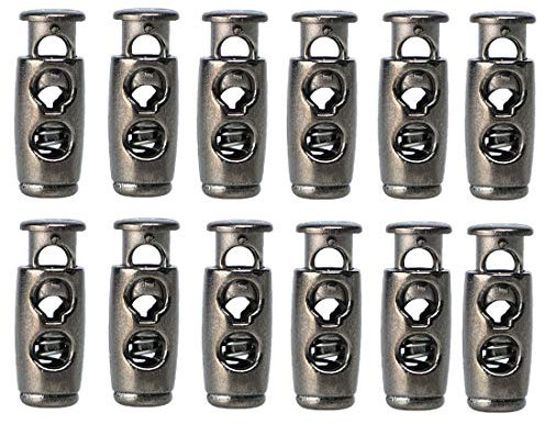 sourcing map 12pcs Spring Cord Locks Plastic Ends Stopper Double Hole Toggle Fastener Rope Ends for Drawstrings, Tents, Lanyard, Metal Black