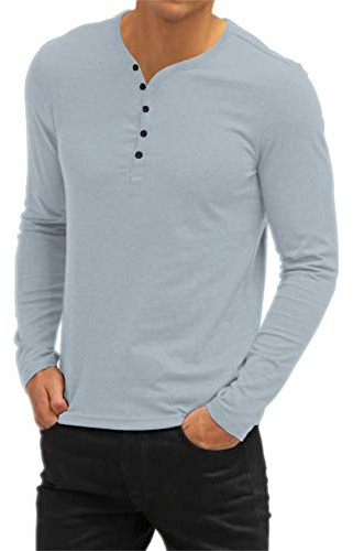 AIYINO Mens Long Sleeve 100% Cotton V-Neck Regular Fit T-Shirt