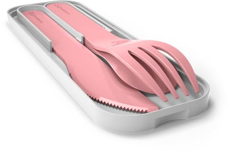 MONBENTO - Set Couverts pour Lunch Box MB Pocket Blush - 3 Pièces Fourchette Couteau Cuillère - Couverts Nomades - Idéal pour Travail/Ecole ou Pique-Nique - Plastique Biodégradable - Rose