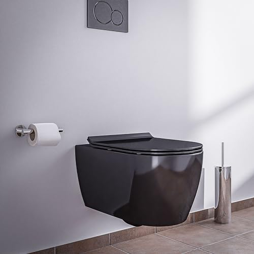 BERNSTEIN - Toilettes WC suspendu noir brillant, Cuvette à fond creux sans bride - abattant Extra Plat - 54,5x36x33cm (PxLxH) - NT2039