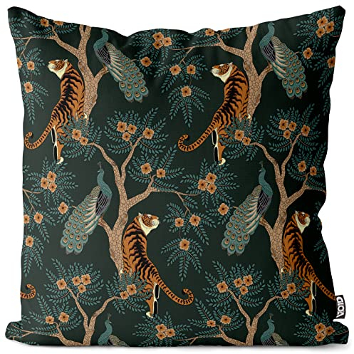 VOID Pfau und Tiger Kissenbezug Kissenhülle Sofakissen Kissen Deko Outdoor-Kissen Dekokissen, Kissen Größe:60 x 60 cm
