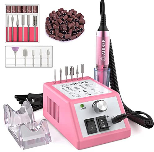 AIRSEE Professional Electric Nail Efile Machine 20000RPM Efile Nail Drill Manicure Tools for Acrylic Nails Supply with 11 Bits Set and 56 Sanding Bands for Salon Home Use ET2
