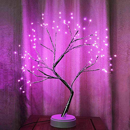 Redlution Tree Lamp Lighted Birch Tree 108 LED Twig Tree with Lights up 20 Inches Tree Pre Lit Birch Tree Touch Switch Copper Wire Tree Branch Lights for Indoor (Pink, Wire Tree)