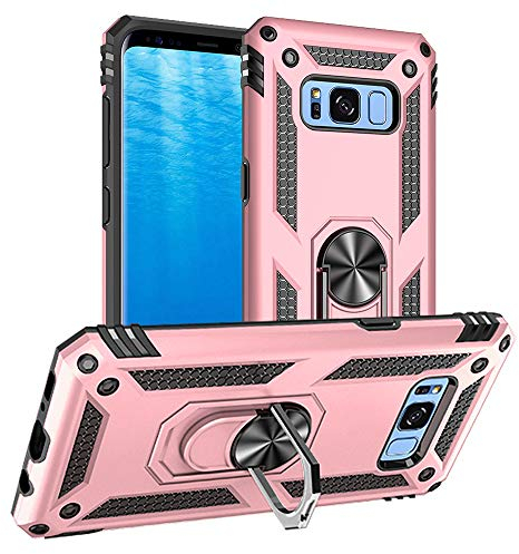 Yiakeng Hülle für Samsung Galaxy S8 Handyhülle, Galaxy S8 Hülle Stoßfest Schutzhülle Mit Ring Standfunktion Case Cover für Samsung Galaxy S8 (Roségold)