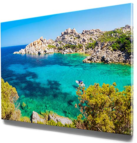 Wunderschönes Sardinien Bild 50x50cm klein, Fotomotiv, Capo Testa – Tolles Leinwand Wandbild als Hintergrund und Deko für Wohnzimmer & Schlafzimmer. Aufgespannt auf 2cm Holzrahmen