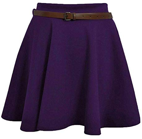 TrendyFashion Gonna corta da donna con cintura elasticizzata, tinta unita, svasata, in jersey, taglie dalla 40 alla 54, Viola, 40-42