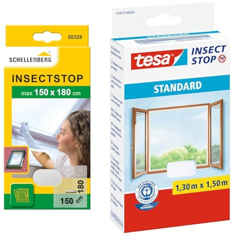 Schellenberg 50328 Fliegengitter für Dachfenster mit Reißverschluss & tesa Insect Stop Standard Fliegengitter für Fenster - Insektenschutz zuschneidbar
