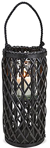 matches21 Laterne Kerzenhalter Weidengeflecht & Windlicht aus Glas Deko aus Naturmaterial schwarz 1 STK 18x40x18 cm