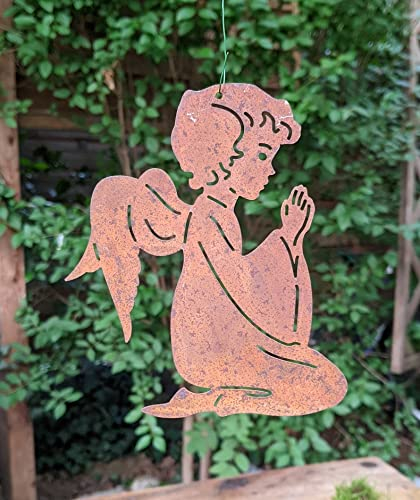 terracotta-toepfe-de Engel 15 cm zum Hängen oder Legen aus Metall in Edelrost Fensterschmuck Garten Weihnachten Rost Advent