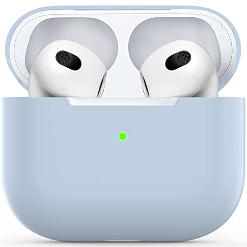 für Airpods 3 Hülle, Schutzhülle aus ultradünnem weichem Silikon, stoßfest, rutschfest, Zubehör Schutzhülle für Apple Airpods 3 Front LED sichtbare Ladehülle - Hellblau