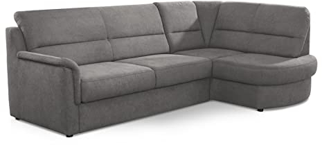 Cavadore Ecksofa Paris mit Federkern / Kleines L-Sofa mit Vorziehsitz, Bettkasten und Ottomane / 243 x 87 x 155 / Grau
