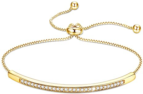 JeweBella Armband Damen Verstellbar mit Shining 5A Zirkonia Verstellbar Kristall Armkette mit Box Chain Silber Gold & Rosegold Valentinstag Muttertag Geburtstags Weihnachten Geschenk für Frauen