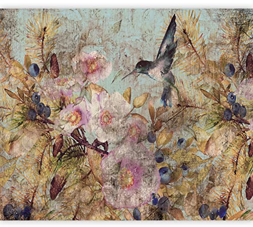 murando Fototapete selbstklebend Blumen Vogel 245x175 cm Tapete Wandtapete Klebefolie Dekorfolie Tapetenfolie Wand Dekoration Wandaufkleber Wohnzimmer Retro Vintage wie gemalt
