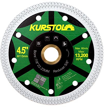 KURSTOL Diamant Fliesen Trennscheibe – 115 mm Superdünnes Diamant Trennscheibe für Porzellanfliesen, Keramik, Marmor, Granit, Bohrung 22,23–15,875 mm