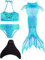 Pyjacos meerjungfrauenflosse mädchen Badeanzug - Meerjungfrau Flosse Bademode mit Bikini Set und Monoflosse Mermaid Tail, 4 Stück Set，blackseDH06-130