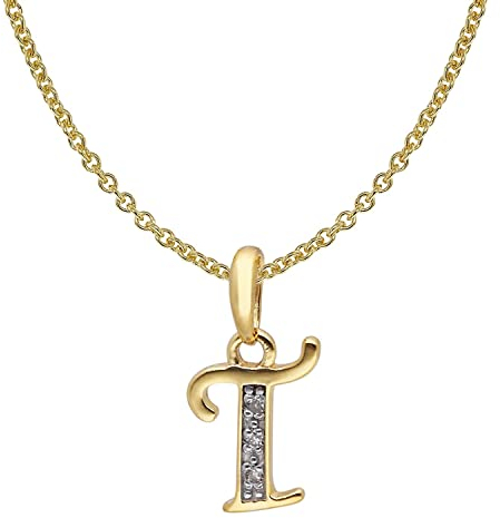 trendor Buchstaben-Anhänger T Gold 333/8K mit vergoldeter Silberkette modisches Schmuckstück aus Echtgold für Damen, tolle Geschenkidee, 41520-T-42 42 cm