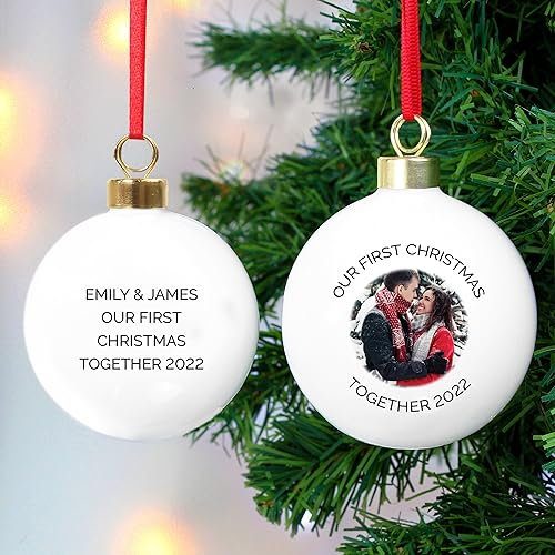 Custom Personalised Photo Upload Ceramic Christmas Tree Bauble with any photo or message. Perfect for Christmas or memorial