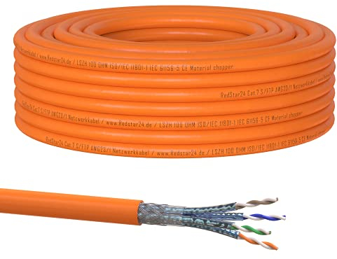 RedStar24 CAT 7 Cable Ethernet 30m - Cable de Red CAT7 LAN, Cobre, Cable de Datos CAT.7 Gigabit S/FTP, Categoría 7, Libre de Halógenos, PIMF, PoE, 10Gbit, Conexión de Red, 30 Metros
