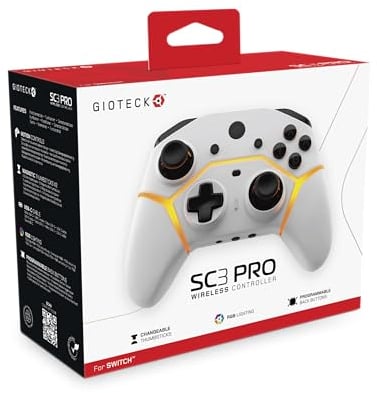 Gioteck SC3 Pro Wireless Controller for Switch with Programmable Back Buttons RGB LED - White - Bluetooth Compatible