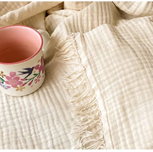 KyraHome Decke aus 100 % Bio-Baumwolle, 228,6 x 228,6 cm, Queen-Size-Größe, Musselin-Baumwolle, für Erwachsene, Couch, vorgewaschen, pflanzengefärbt, atmungsaktiv, leicht, für alle Jahreszeiten