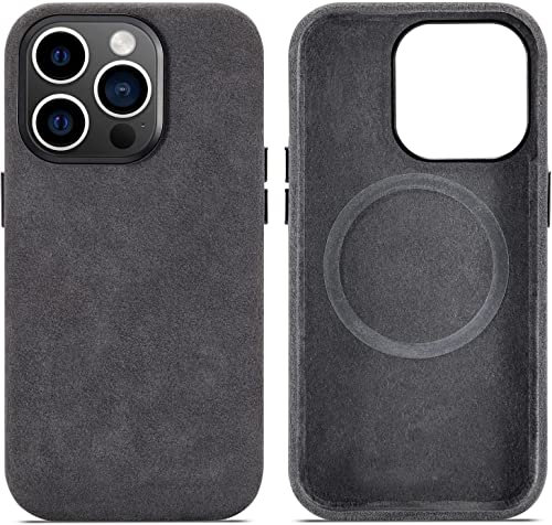 TYXDKJ Alcantara Compatible with iPhone 14 Pro max case with Handmade Full wrap Synthetic Suede Cover [Compatible with MagSafe] Wireless Charging(Black)