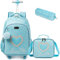 Egchescebo Mochilas Escolares con Ruedas Carro Niña Corazón Mochila Carrito para Trolley Escolar Bolso de Viaje Estuche Stitch Mujer Maleta Colegio Grande Medianas Infantil Niñas Estuche 17” 3pcs Azul