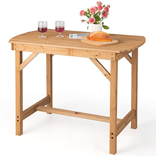 GOPLUS - Mesa de jardín de madera de abeto macizo, 100 x 60 x 75 cm, mesa de comedor exterior con agujero de sombrilla de 4 cm para 4 – 6 personas, para césped, patio, jardín, carga 180 kg