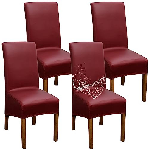 XL Stuhlhussen Wasserdicht PU Leder Stuhlbezüge Groß Stuhlbezug Universal Abnehmbarer Waschbarer Stühle Schutz (Weinrot,6 Stück)