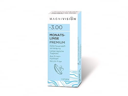 MAGNIVISION Monatslinse Premium weiche Kontaktlinsen für -3,75 dpt. | 1 Stück | BC 8.7 | DIA 14.0 | mit Silikon-Hydrogel-Material und UV-Filter für lange Tragezeiten | ohne Konservierungsstoffe