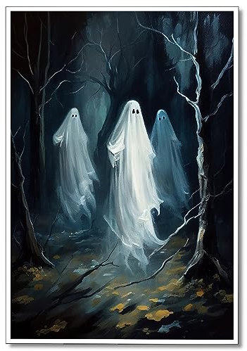 Wodkodnxy Halloween-Geister-Leinwandkunst, gruselige Geister des Waldes, Kunstdruck, dunkle Akademie, gruselige Gothic-Raumdekoration, ästhetisch, Vintage-Gothic-Horror-Wanddekoration für