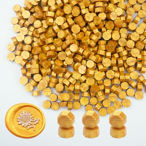 Wachs Siegel Perlen, Ioggtser 500 PCS Achteck Siegelwachsperlen für Wachssiegelstempel, Siegelperlen zur Herstellung von Wachssiegeln für Hochzeits- und Partyeinladungen (Gold)
