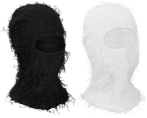 Taloit 2 Stück Sturmhaube Distressed Balaclava Skimasken für Herren und Damen Winddichte Masken, UV-Schutz, Warm, Geeignet für Skifahren, Motorräder, Wintersport im Freien (schwarz+weiß)