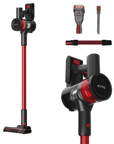 EVVO Aspiradora SIN Cable, Aspirador de Mano con 45 min Autonomía y Carga Rápida, Tubo Telescópico, 22,5 V Litio-Ion, Gran Potencia: 12 KPa y 200W, Filtro HEPA, 3 Accesorios (Modelo: Ai25)