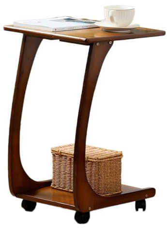 Solid Wood End Table with Rolling Wheels, C Shaped Side Table, TV Tray Table, Bed Table Rolling Tray with Storage, Couch Table That Slide Under for Small Space, Living Room, Bedroom ( Size : 50cm )