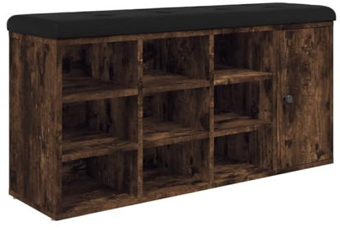 vidaXL Schuhbank, Schuhregal mit Stauraum, Sitzbank Bank mit gepolstertem Sitzkissen, Schuhschrank Schuhablage Flurbank, Räuchereiche Holzwerkstoff